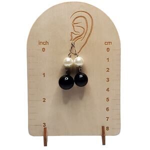 Retro Beaded Hook Dangle Earrings Black White 1.5"